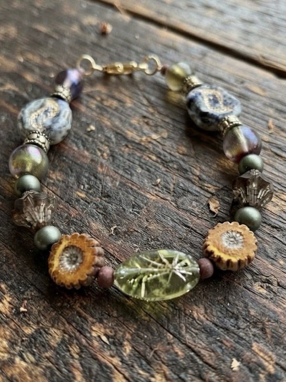 Artisan Green and Gold Beaded Bracelet - Women Jewelry